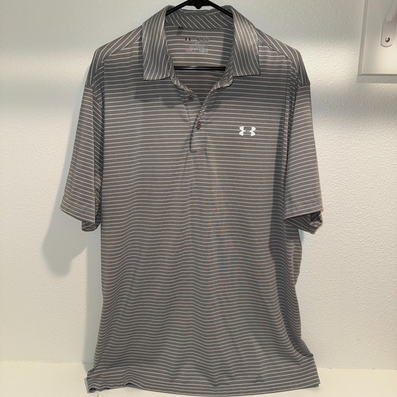 Under Armour Other - Under Armour Polo Shirt Mens XL‎ Striped Gray White HeatGear Loose Fit